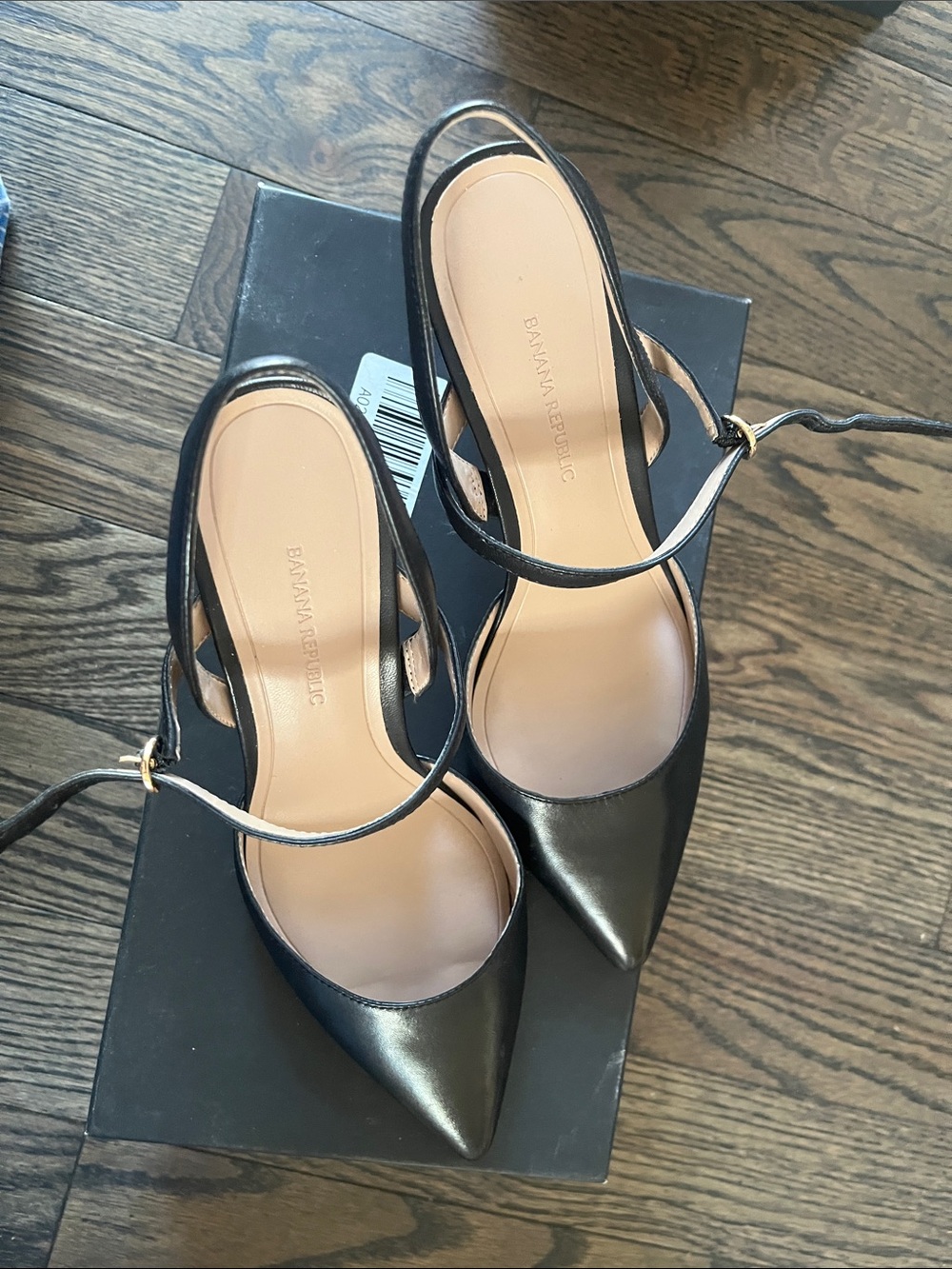 Banana Republic Black Pointed-Toe Slingback Pumps with Ankle Strap